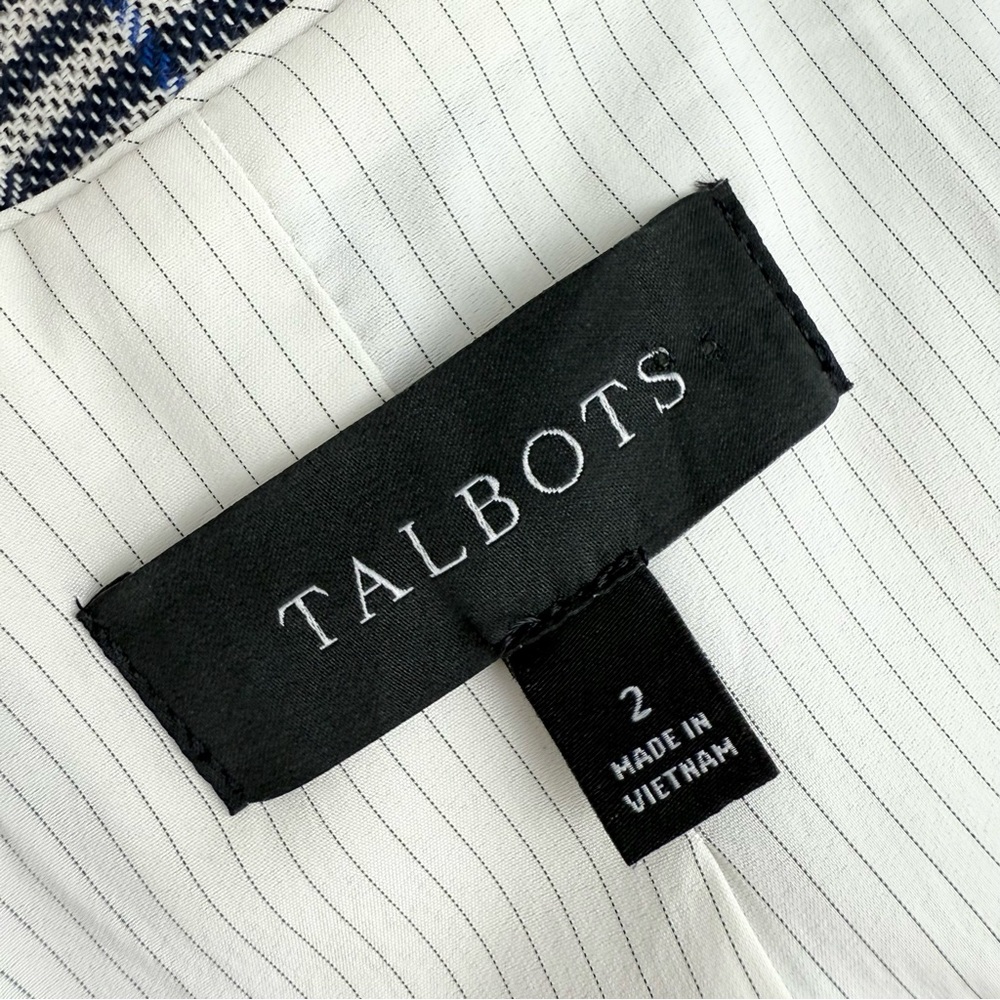 Talbots Plaid Double-Breasted Blazer Grey Blue Sz 2 - Picture 9 of 11